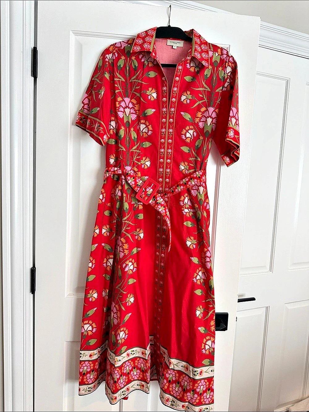 Elizabeth James Floral Midi Dress in Red & Green Size Medium